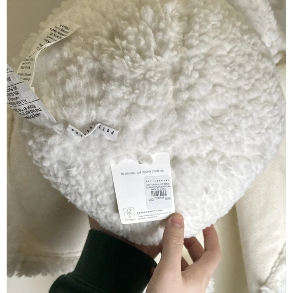 NEW Halloween Pottery Barn Gus The‎ Ghost Pillow holding Pumpkin White Sherpa PB